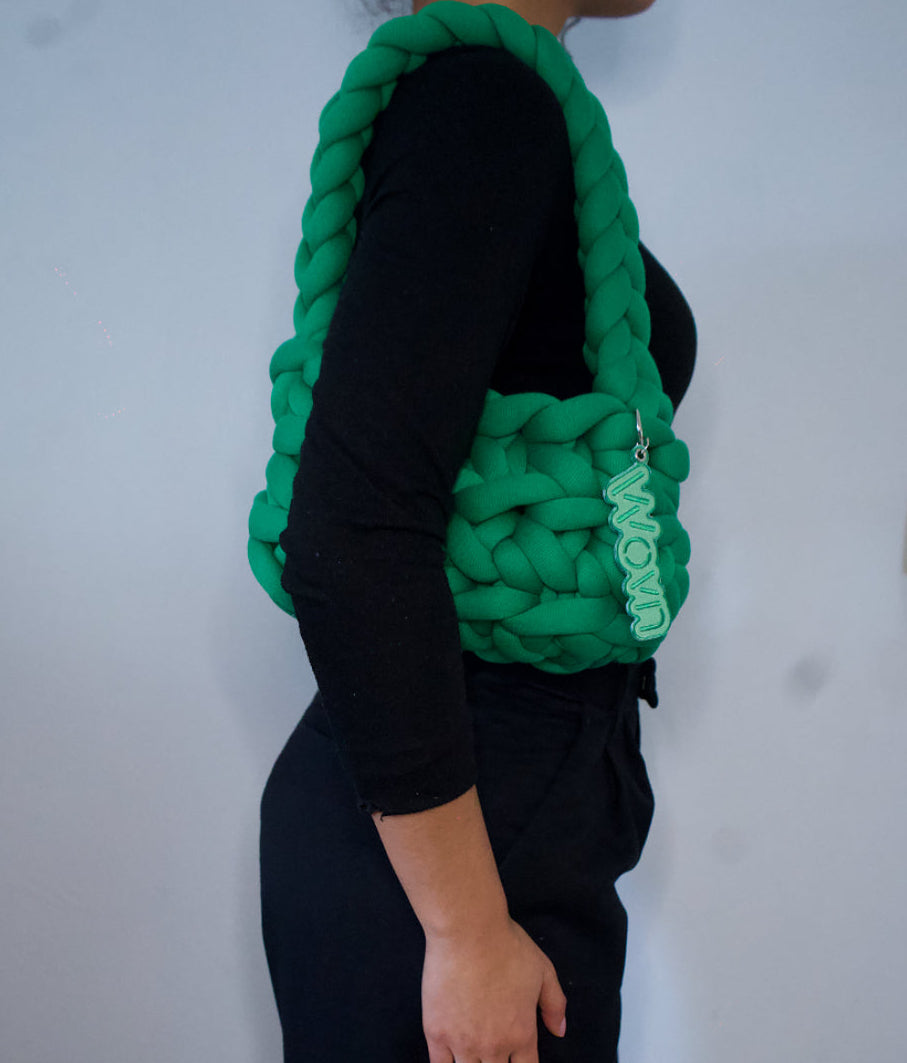 Emerald green basket handbag