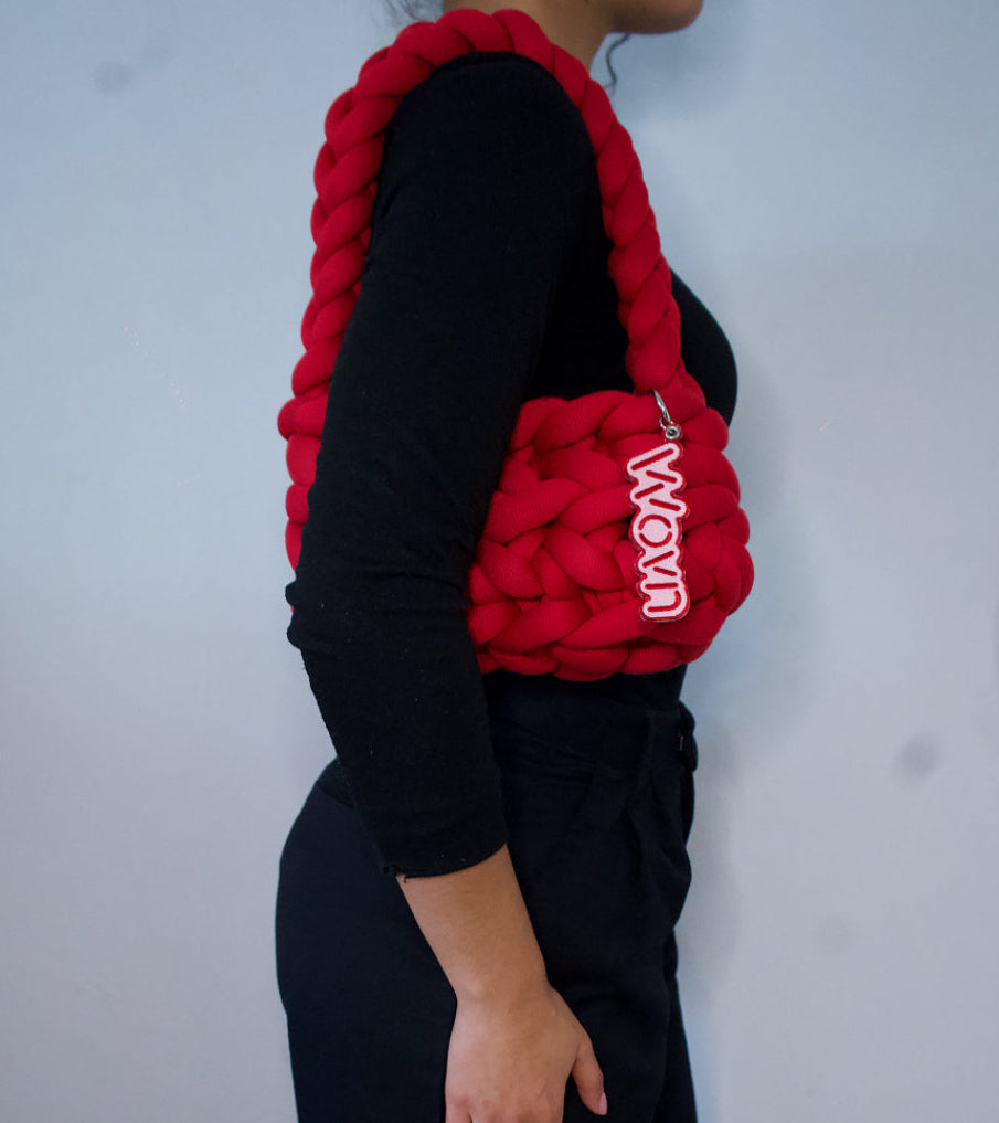 Crimson red basket handbag